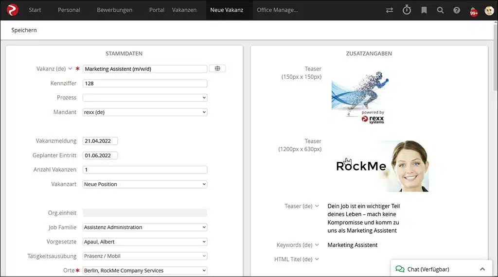 rexx Jobportal - Vakanz erstellen