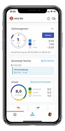 Zeiterfassung App Screenshot Screenshot der Zeiterfassung App von rexx systems