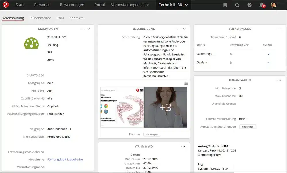 LMS Software: Beispiel eines Stammblatts - frei konfigurierbar LMS Stammblatt eines Learnings - frei konfigurierbar