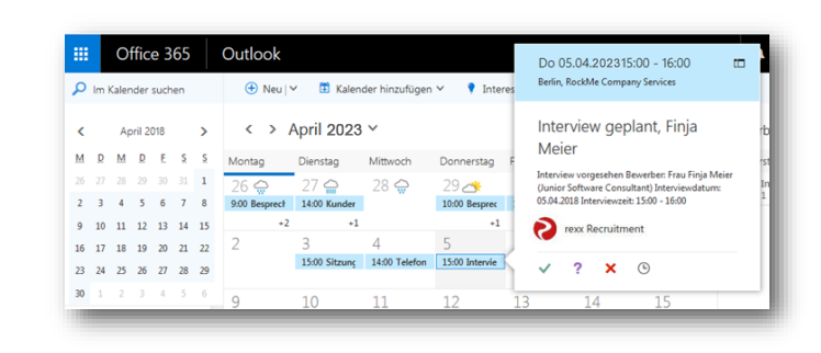 Termin Vorstellungsgespräch im Outlook Kalender für den Interviewer
