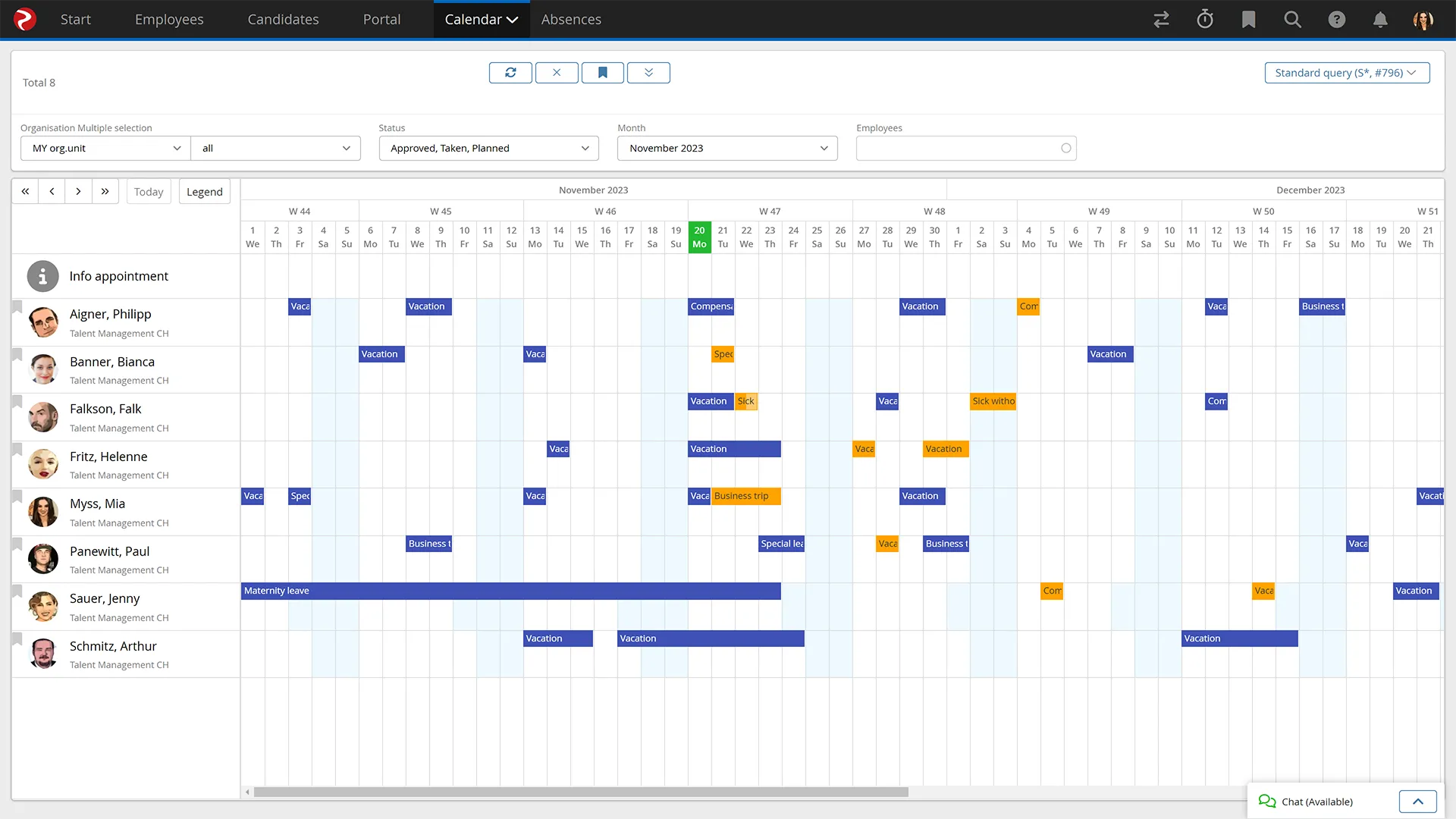 Absence management software - calendar view
